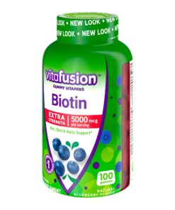 vitafusion Extra Strength Biotin Gummy Vitamins, Berry Flavored, 5,000 mcg Biotin Vitamins, America’s Number 1 Gummy Vitamin Brand, 50 Day Supply, 100 Count (Packaging may vary) 45 71ev0IbTsDL