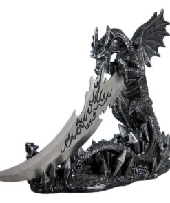 Alternative view of Wicked Fire Dragon Fantasy Letter Opener Knife Dagger and Holder Base,Polyresin