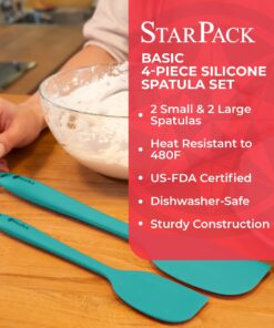 StarPack Home Basics Silicone Spatula Set (2 Small, 2 Large) - Rubber Spatulas Silicone Heat Resistant to 480°F - Hygenic One Piece Design, Non Stick Kitchen Spatula Set (Teal Blue) Basics (Heat Resistant 480°F) Teal Blue 13 71evuRaCwTL