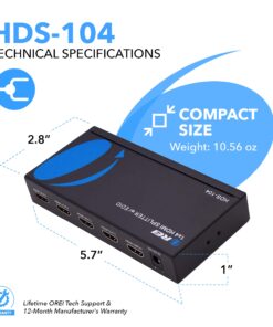 OREI 4K 1x4 HDMI Splitter 1 in 4 Out - Ultra HD @ 30 Hz 1x4 Ver. 1.4 HDCP, Power HDMI Supports 3D Full HD 1080P for Xbox, PS4 PS3 Fire Stick Blu Ray Apple TV HDTV - Adapter Included 14 71ewHzK8y9L