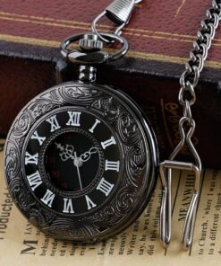 Realpoo Black Hollow Men's Pocket Watch, Roman Digital Scale Men's Quartz Pocket Watches, Quartz Pocket Watch with Chain for Men-Black 21 71eysUvcHUL