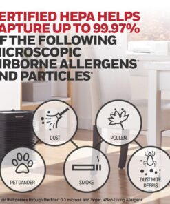 Honeywell HPA100 HEPA Air Purifier for Medium Rooms - Microscopic Airborne Allergen+ Reducer, Cleans Up To 750 Sq Ft in 1 Hour - Wildfire/Smoke, Pollen, Pet Dander, and Dust Air Purifier – Black Medium Room 29 71f1qfCTUDL