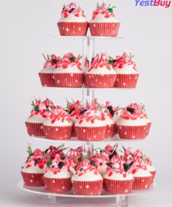 YestBuy 4 Tier Round Acrylic Cupcake Stand with Base, Premium Cupcake Holder, Acrylic Cupcake Tower Display Cady Bar Party Décor – Display for Pastry (4" Between 2 Layers with Base) 4 Tier Round with BASE ( 4" between 2 layers) 22 71f3JTfF3oL