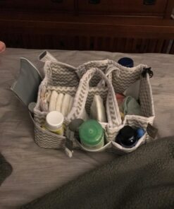 Dove Gray Chevron Storage Caddy - Chevron Print Body, Handles and Lining, Gray and White Trim, Gray and White, Two Handles, 12 in x 6 in x 8 in Dove Gray 34 71f5vAZCouL