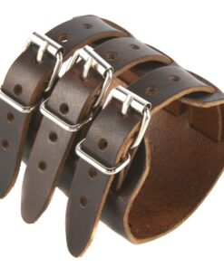 HZMAN Mens Genuine Leather Wide Triple Strap Cuff Wrap Gauntlet Wristband Buckle Fastening Arm Armor Cuff Brown 16 71f7N5ontzL