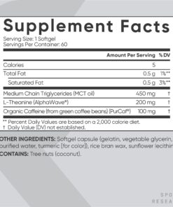 Sports Research L-Theanine Supplement with Caffeine & Coconut MCT Oil - Focused Energy, Alertness & Relaxation Without Drowsiness - 200mg L Theanine, 100mg Organic Caffeine - 60 Liquid Softgels 16 71f8ZaXJGEL
