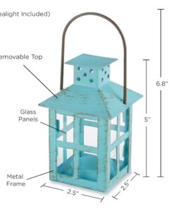 Kate Aspen, Distressed Metal Vintage Decorative Mini Lantern, Centerpiece, Party Favor, 2.5 x 2.5 x 6.5, Blue Small 33 71f8nryHlOL