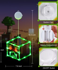 Bupelo Pixel Game Themed Decorations, 3 Pack Creeper & TNT Window Lights with Suction Cup Battery Operated, Miner Crafting Birthday Gift Decorations Lights, Kid's Bedroom Ornament Gaming Room Decor 29 71f96SRPydL