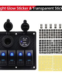 FXC Waterproof Marine Boat Rocker Switch Panel 4 Gang with Dual USB Slot Socket + Cigarette Lighter Blue LED Light for Car Rv Vehicles Truck 15 71f9F3jyafL
