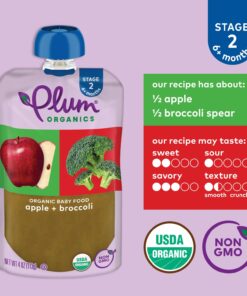 Plum Organics Stage 2 Organic Baby Food - Apple and Broccoli - 4 oz Pouch (Pack of 12) - Organic Fruit and Vegetable Baby Food Pouch Apple,Brocolli 15 71fA2ouUwGL