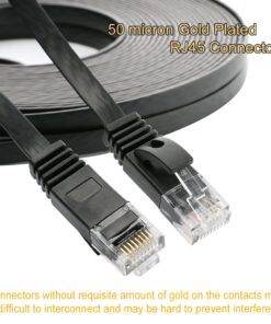 Cat 6 Ethernet Cable 50 Ft, Outdoor & Indoor, 10Gbps Support Cat7 Network, Heavy Duty Flat Internet LAN Patch Cord, Solid High Speed Weatherproof Cable with Clips for Router, Modem, PS4/5, Xbox, Black 50ft 27 71fEgPh BRL