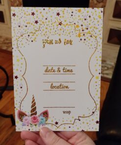 T-Antrix 24 Pcs Unicorn Invitations with 24 Envelopes, Double Sided Rainbow Glitter Unicorn Birthday Party Invitation Cards for Kids Birthday Baby Shower Unicorn Party Supplies 36 71fGhObDySL