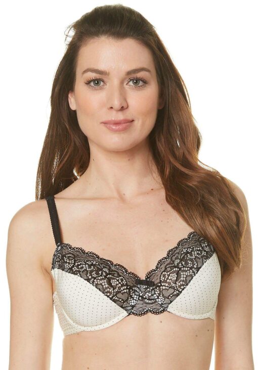 Bali Women's Lace Desire Back Smoothing Underwire 34C Whisper White/Black Micro Dot Print