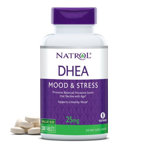 Natrol Mood & Stress DHEA 25mg with Calcium, Dietary Supplement for Balance of Certain Hormone Level and Mood Support, 300 Tablets, 300 Day Supply 300 Count (Pack of 1)