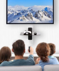 WALI Floating Entertainment Center Shelves, Holds Up to 17.6lbs, TV Shelf with Strengthened Tempered Glasses for DVD Players, Cable Boxes, Games Consoles, TV Accessories (CS201B), 1 Shelf, Black 1-Shelf 22 71fM9M82fzL