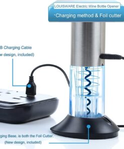 GOSCIEN Electric Wine Opener, Automatic Electric Wine Bottle Corkscrew Opener, Rechargeable Stainless Steel Cordless Electric Wine Bottle Opener Gift Set with Foil Cutter, USB Charging Cable Silver 8 71fTcIZNL8L