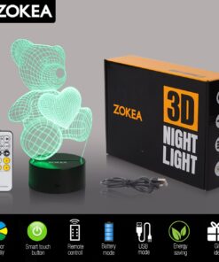 ZOKEA Night Light 3D lamp 7 Colors Changing Nightlight with Smart Touch & Remote Control 3D Night Light for Kids or as Gifts for Women Kids Girls Boys (Teddy Bear) 14 71fUG7zdlL 3