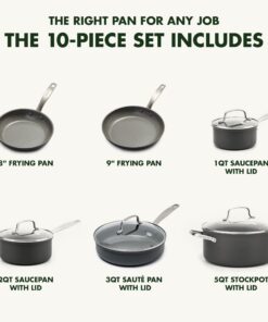 GreenPan Chatham Hard Anodized Healthy Ceramic Nonstick 10 Piece Cookware Pots and Pans Set, Frying Pan Skillets, Saucepans, Saute Pan, Stockpot, Lids, PFAS-Free, Dishwasher Safe, Oven Safe, Gray 14 71fXXZJZwUL