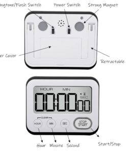 Digital Kitchen Timer Magnetic Loud Alarm, Large LCD Screen Silent/Beeping Multi-Function for Teachers Classroom Kids, Black 18 71fY9OvlpL