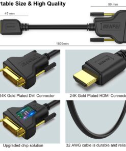 BENFEI HDMI to DVI, Bi Directional DVI-D 24+1 Male to HDMI Male High Speed Adapter Cable Support 1080P Full HD Compatible for Raspberry Pi, Roku, Xbox One, PS4 PS3, Graphics Card 6 Feet 1 Pack 17 71fZ6bZ5OSL