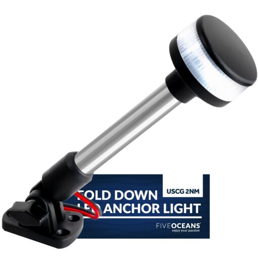 Five Oceans 9-Inch LED Fold Down Anchor Light, Boat Stern Light, USCG 2NM Certified, 12-Volt, Vertical Fixed Mount, for Pontoon, Fishing Boats, Bass Boats - FO2878