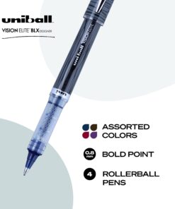 Uniball Vision Elite Designer Rollerball Pens, Assorted Pens Pack of 4, Bold Point Pens with 0.8mm Bold Ink, Ink Black Pen, Pens Fine Point Smooth Writing Pens, Bulk Pens, and Office Supplies 11 71feSHKGAIL