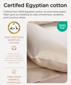 Threadmill Egyptian Cotton Twin Sheet Set | 100% Certified Egyptian Cotton Sheets for Twin Size Bed | Sateen Twin Bed Sheets Set 15" Deep Pocket | Soft Breathable 3-Piece Cooling Sheet Set | Beige Light Beige 10 71fei1L77L