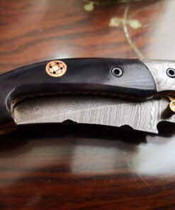 SHINY CRAFTS Handmade Damascus Pocket knife, Folding knife with liner lock, Camping Knife, Hunting knife with Premium Leather Sheath (FK-00) FK 00 16 71ffDM6kAOL