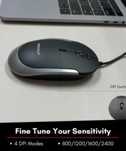 Macally Silent Wired Mouse - Slim & Compact USB Mouse for Apple Mac or Windows PC Laptop/Desktop - Designed with Optical Sensor & DPI Switch - Simple & Comfortable Wired Computer Mouse (Space Gray) Black with Space Gray Trim 19 71ffJlfFPML