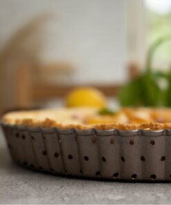 HAPPIELS Non-Toxic Nonstick 9-inch Tart Pan with Removable Bottom Perforated | Round Gold Quiche Pan 9'' Tart Pan 14 71ffcURBiNL