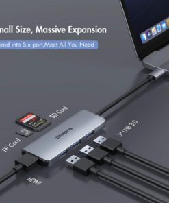 Alternative view of USB C Hub Adapter for MacBook Air, USB C HDMI Dongle for MacBook Pro, 6 in 1 USBC HDMI Multiport Adapter Mac Converter with 4K HDMI, 3 USB 3.0,SD/TF for Dell XPS, HP, Surface and Other Type C Devices 6 IN 1 USB C Hub