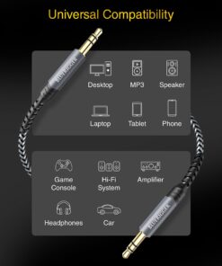 BlueRigger 3.5mm Stereo Audio Cable (10FT, 24K Gold Plated Jack, Auxiliary Cable, Male to Male, Hi-Fi Sound) – Aux Cord for Headphones, Home Car Stereo, Speaker, Amplifier, Phones, Tablets, Laptops 10FT Black 10 71fhWm4MYgL
