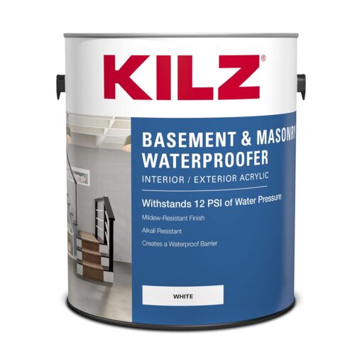 KILZ Basement and Masonry Waterproofing Oil Paint, Interior/Exterior, White, 1 Gallon