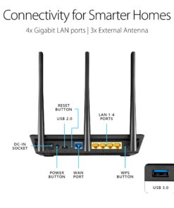 ASUS Dual-band 3x3 AC1750 Wifi 4-port Gigabit Router with speeds up to 1750Mbps & AiRadar to strengthens Wireless Connections via High-powered Amplification Beam-forming - 2x USB 2.0 Ports (RT-AC66U) New RT-AC66U (AC1750) 27 71fjOhluQIL 2