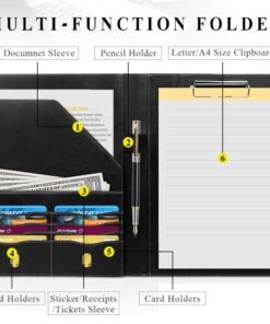 Skycase Padfolio Portfolio Case,Leather Portfolio Folder,Resume/Conference/Legal Document Executive Organizer with Letter/A4 Size Clipboard,Business Card Holder,Padfolio Portfolio for Women/Men,Black Black 24 71fkTs0KiTL