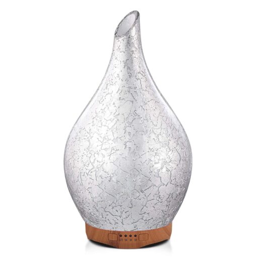 Porseme 280ml Essential Oil Diffuser, 3D Glass Aromatherapy Diffusor, Ultrasonic Cool Mist BPA Free Aroma Humidifier with Timer and Color Changing Function, Waterless Shut-Off for Home Office Room G3-280ml Silver Plated Aladdin Vase