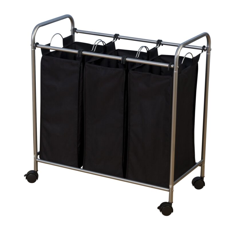 Catalog 5 Household Essentials 7044 Triple Laundry Sorter on Wheels - Black and Grey Standard Frame