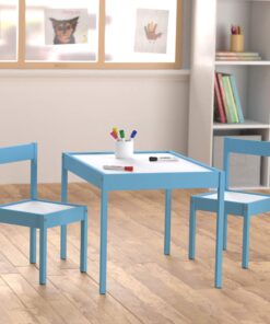 Amazon Basics 3-Piece Wood Kids Table and Chairs Set with Dry Erasable Table Top, Sky Blue, 64 x 49 x 45 cm 29 71fr QbCKaL