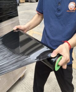 2-Pack Black Stretch Wrap 18" x 1000 Feet 80 Gauge Industrial Strength with Plastic Handle, Plastic Pallet Supplies Durable Self-Adhering for Packing, Moving, Heavy Duty Shrink Film Rolls Black-2-Pack 13 71frz mXhCL