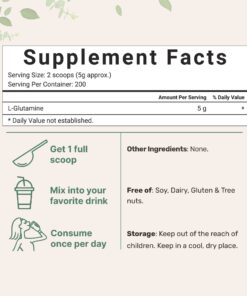 L Glutamine Powder Gut Health, 1Kg, 100% Pure, Free Form - Unflavored- Vegan Friendly, No Filler, No additives, Supports Muscle Recovery, Post Workout | Non-GMO & Gluten-Free 21 71fuP4gLJXL