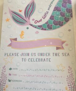 WERNNSAI Mermaid Party Invitations - 20 Set Magical Glitter Fill in Mermaid Invitations with Envelopes for Kids Girls Birthday Baby Shower Wedding Pool Mermaid Themed Party Supplies Mermaid-A 57 71fvSObJLdL
