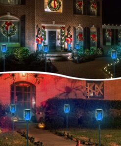 EOYIZW Solar Lights Outdoor 4 Pack, Premium 99 LEDs Solar Torch Light with Flickering Flame Outdoor Decor- IP65 Waterproof Solar Garden Lights for Halloween Decorations Yard Garden Porch Blue-4Pack 17 71fyKkOl5SL