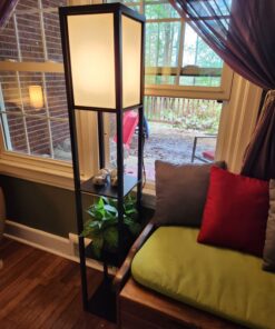 Brightech Maxwell - Modern Shelf Floor Lamp with Shade and LED Bulb Corner Display Lamps Shelves for Living Room, Bedroom Office Black Classic Black 34 71g LAxStKL