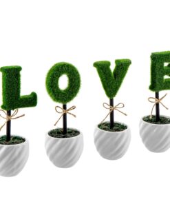 MyGift Set of 4 Decorative Artificial Sculpted Topiary Hedge Planter with Lettering That Spell Love in White Ceramic Pots 23 71g1j3eKcKL
