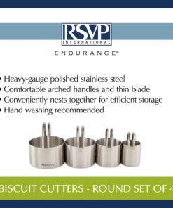 RSVP International Endurance Round Biscuit Cutters - Stainless Steel, Set of 4 | Nest for Easy Storage | For Cutting Thick or Thin Dough | Professional | High Handle Arch 24 71g2BPaVM1L