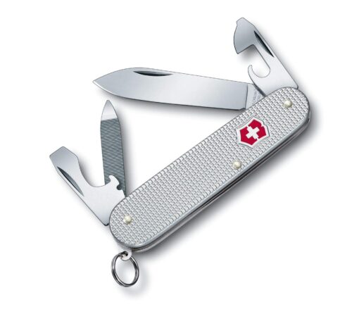 Victorinox Cadet Alox Swiss Army Knife, 9 Function Swiss Made Pocket Knife with Large Blade, Screwdriver, Can Opener and Wire Stripper - Silver