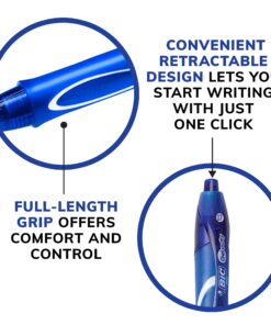 BIC Gel-ocity Quick Dry Blue Gel Pens, Medium Point (0.7mm), 12-Count Pack, Retractable Gel Pens With Comfortable Full Grip 12 Count (Pack of 1) 20 71g4TP1fsL