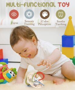 Zooawa Baby Teether, Sensory Toys for Babies BPA-Free Silicone Baby Teething Toy for Pain Relief, Baby Rattles Teether Toy Ball Chew Toy Newborn Infant Baby Toy for 3-6 Months, 3+ Months, Easy to Hold Beige 8 71g4YDFkLdL