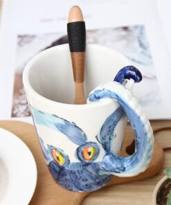 3D Coffee Mug, Handmade Hand Painted Creative Art Mug Ceramic Milk Cups Travel Mug Ocean Octopus Squid Style with Octopus Tentacles Beard Handle Christmas gift 20 71g4eNdom3L