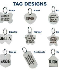 Alternative view of GoTags Stainless Steel Pet ID Tags, Personalized Dog Tags and Cat Tags, up to 8 Lines of Custom Text, Engraved on Both Sides, in Bone, Round, Heart, Bow Tie and More Regular (Pack of 1)